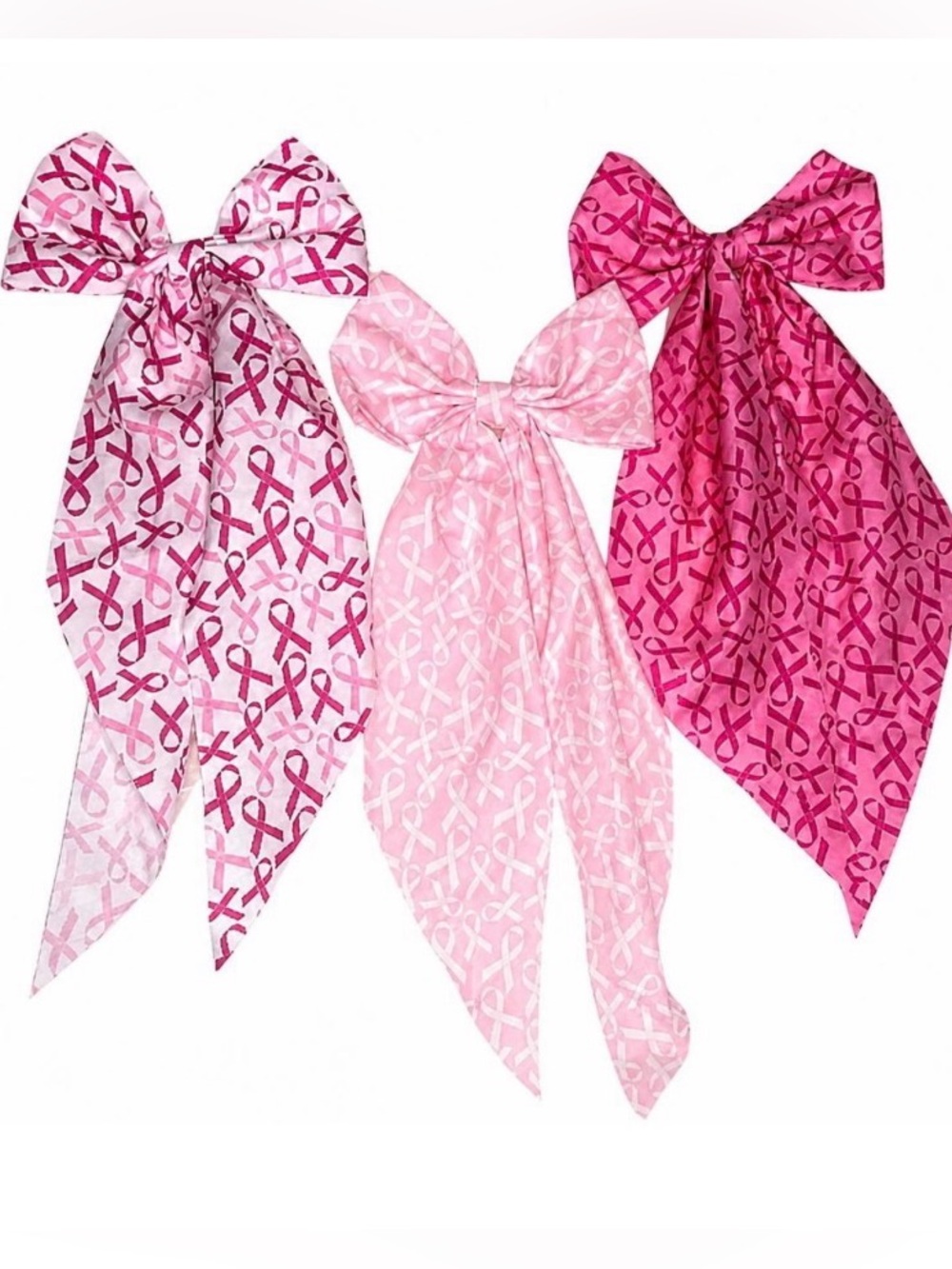 Pink Ribbon Print Hair Bows (Set of 3) - Breast Cancer Awareness